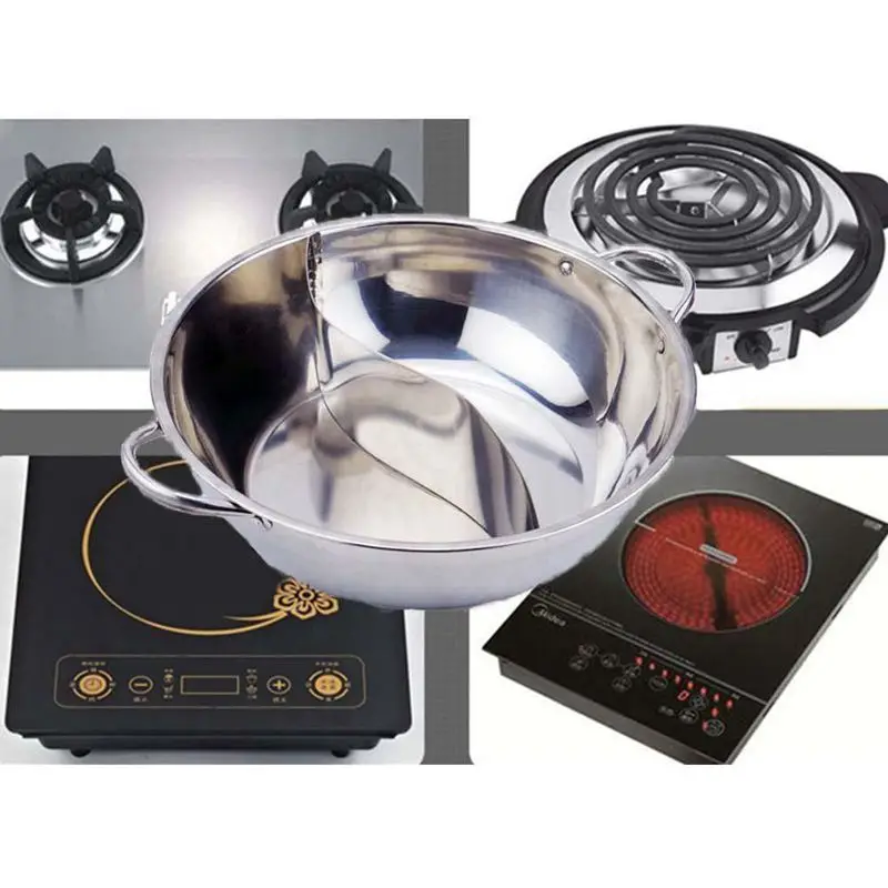 28cm Hot Pot Twin Divided Stainless Steel 28cm Cookware Hot Pot Ruled Compatible Soup Stock Pots Home Kitchen