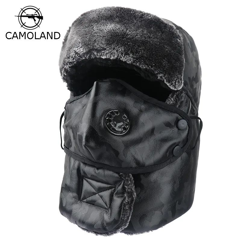 

Winter Warm Earflap Bomber Hats Caps Scarf Men Women Russian Trapper Thermal Hat Trooper Earflap Snow Ski Hat Cap with Fack Mask