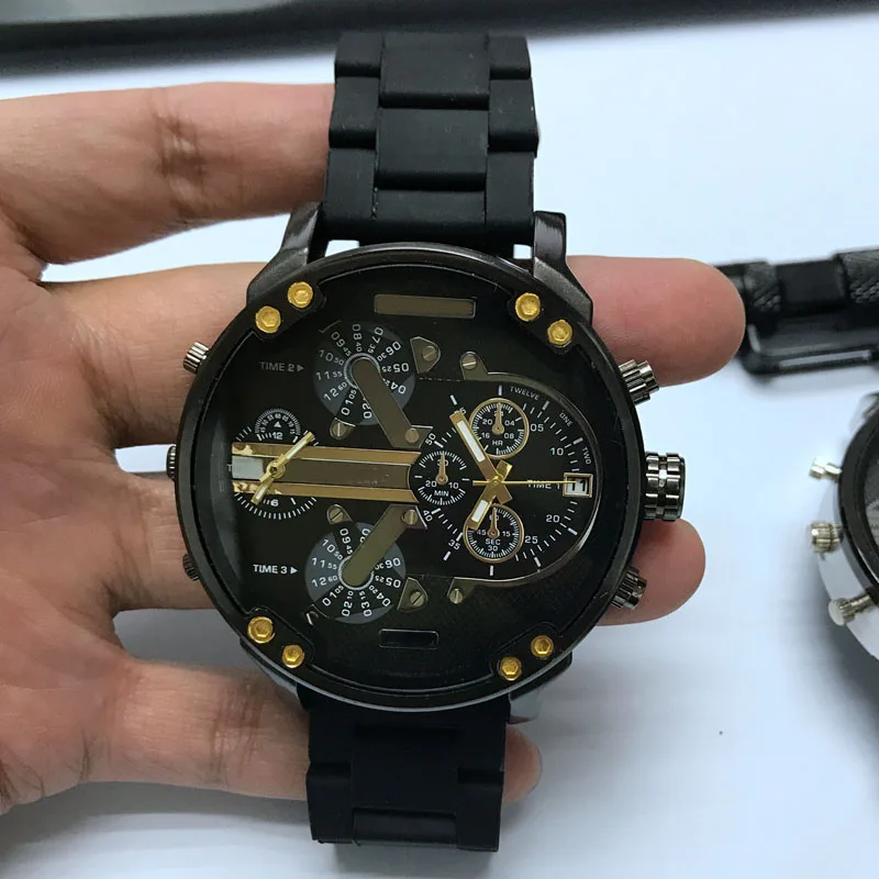 Мужские Силиконовые наручные часы с двумя часовыми поясами, кварцевые наручные часы, многофункциональные автоматические часы с датой, модные брендовые часы - Цвет: GJ 7348