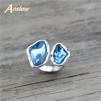 Anslow Merek Kualitas Origianl Desain Retro Antik Berlapis Perak Irregular Crystal Disesuaikan Wanita Pernikahan Cincin LOW0053AR