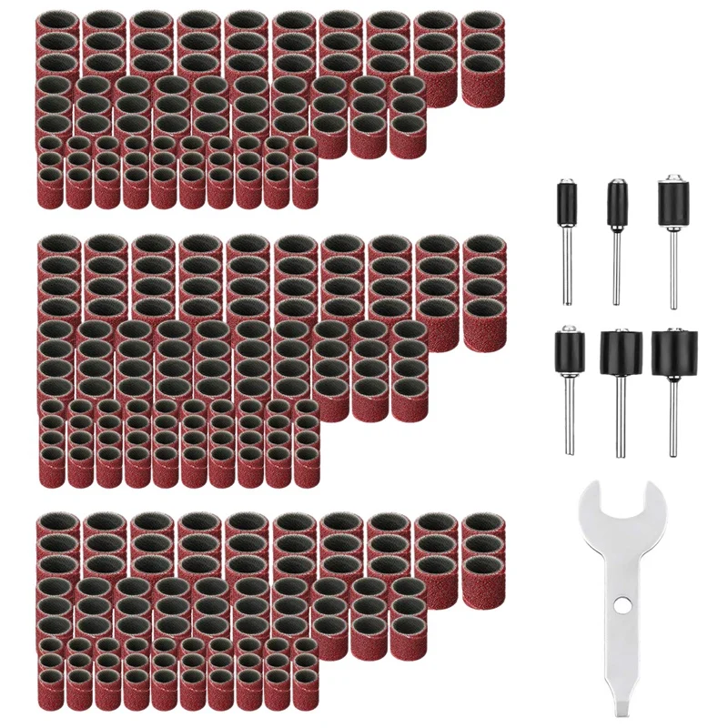 

307 Pieces Drum Sander Set Sanding Drum Kit 300 Pieces Sanding Band Sleeves (80#/120#/240#) + 6 Pieces Drum Mandrels for Dremel