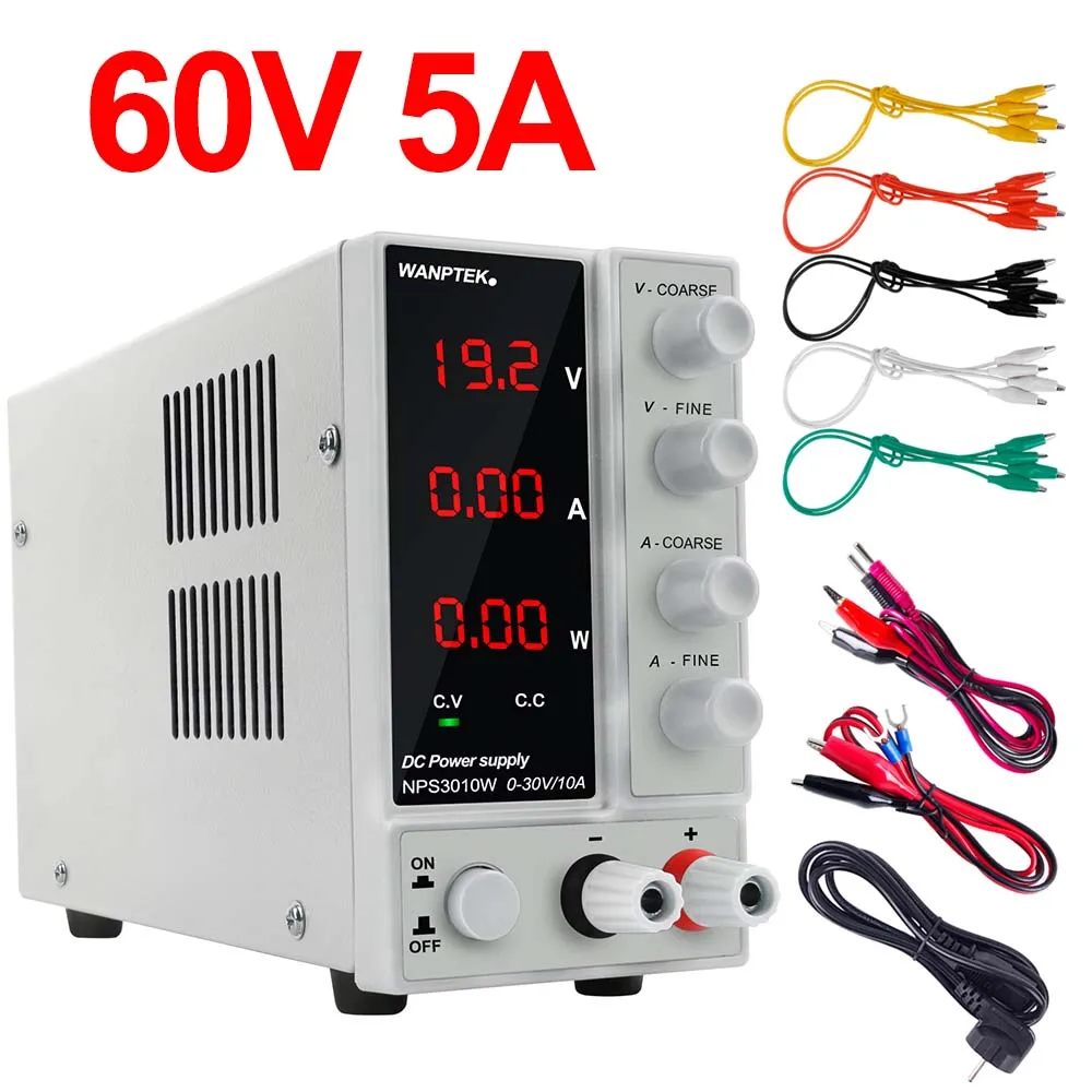 60V 5A Wanptek DC импульсный лабораторный источник питания 120 в 60 в 30 в 10A 5A с 7 парными выходными кабелями скамейка мини Регулируемый цифровой источник питания - Цвет: 60V 5A