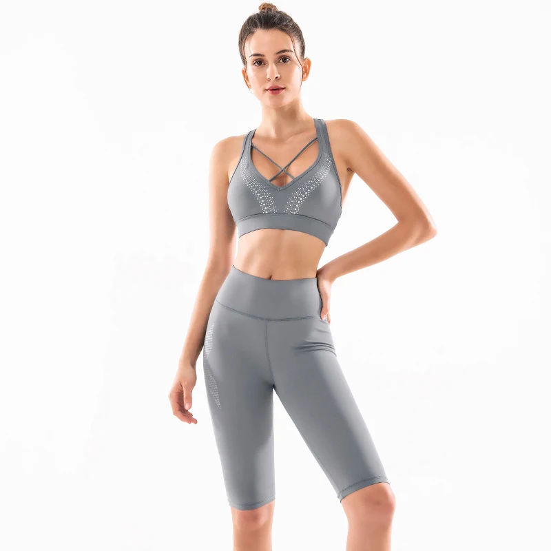 Women's Gym Clothing Sexy Tight Gym Yoga Set Fitness Workout Sets Female Athletic Legging Sportswear Suit Shorts Yoga Set