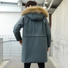 Высококачественный мужской пуховик, пальто средней длины, Мужская теплая Плотная хлопковая ткань, 80% белый утиный пух