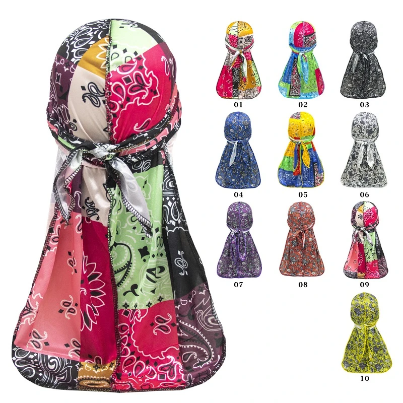 New Fashion Printed Pirate Hat Wholesale Soft Hip Hop Silky Durags And Bonnets For Men Women