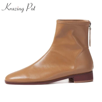 

Krazing Pot genuine leather vintage color gladiator thick low heel round toe Chelsea boots tassel zip keep warm ankle boots L85