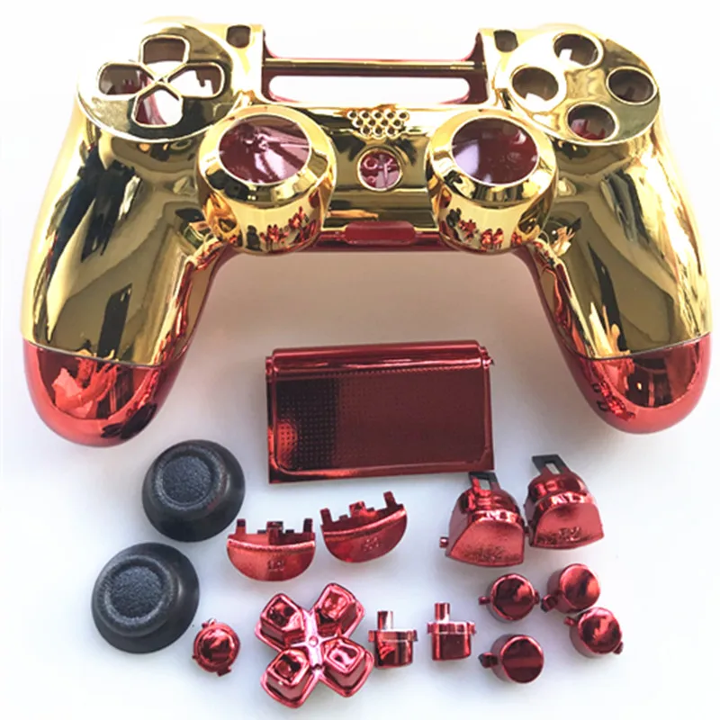 

For PS4 PRO Playstation 4 PRO JDS 040 V2 Controller Shell Chrome Front Golden Back Red JDM 040 Full Housing Case Replacement