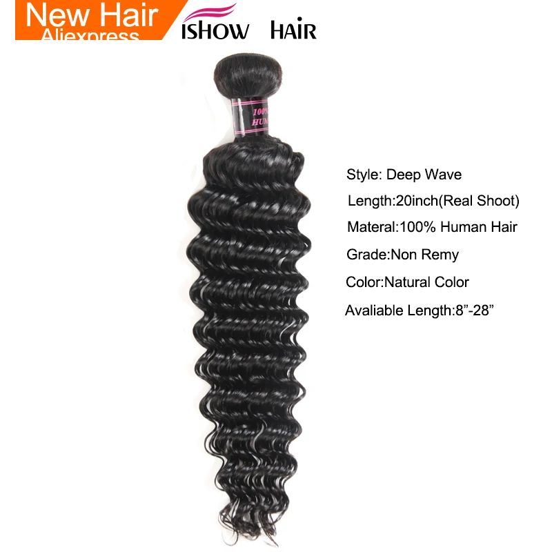 

Ishow Indian Human Hair Deep Wave Weave Bundles Natural Non Remy Hair Weaving Machine Double Weft Hair Extensions No Tangle