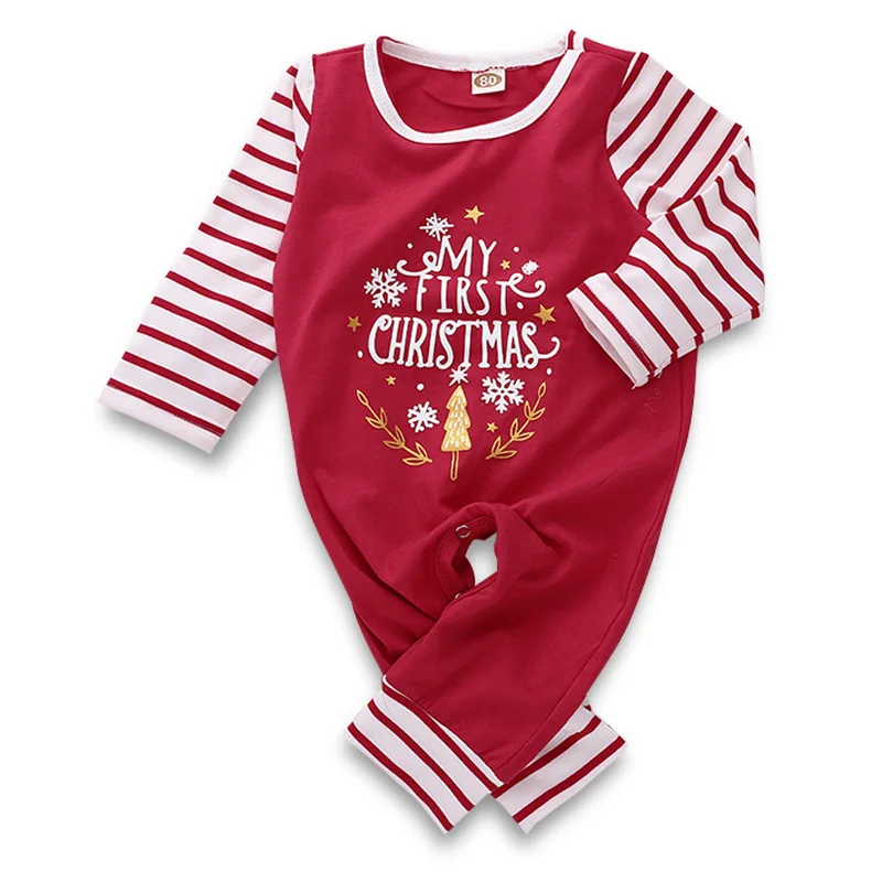 Для маленьких мальчиков одежда 2018 Забавный с надписью My First Christmas, комбинезон для девочек и мальчиков хлопковые детские осень-зима с