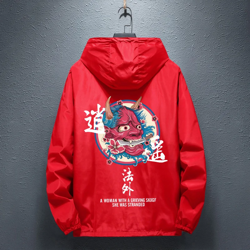 Осенне-летняя легкая ветровка, пальто, призрак, Китайский Персонаж, уличная куртка с капюшоном, мужские куртки в стиле хип-хоп, Солнцезащитная куртка - Цвет: Красный