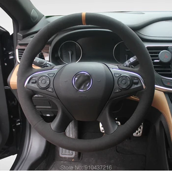 

For Buick Enclave Lacrosse 2016 2017 2018 2019 DIY Hand-stitched Car Steering Wheel Cover Black Suede Leather