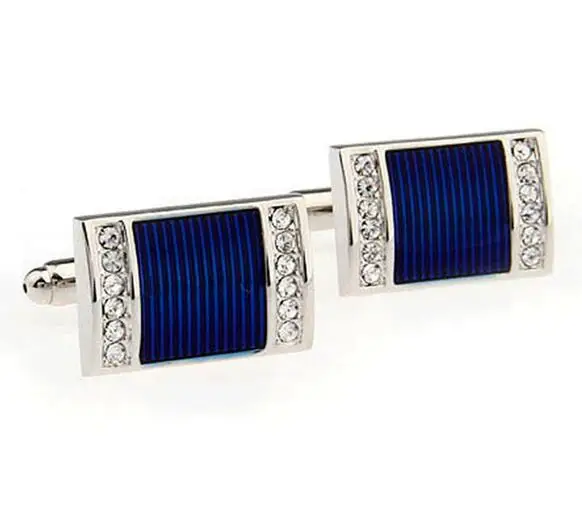 10pairs/lot Enamel Crystal Cufflinks Silver Gunblack Rhinestone Cuff Links Men's Jewelry Wholesale - Окраска металла: Blue
