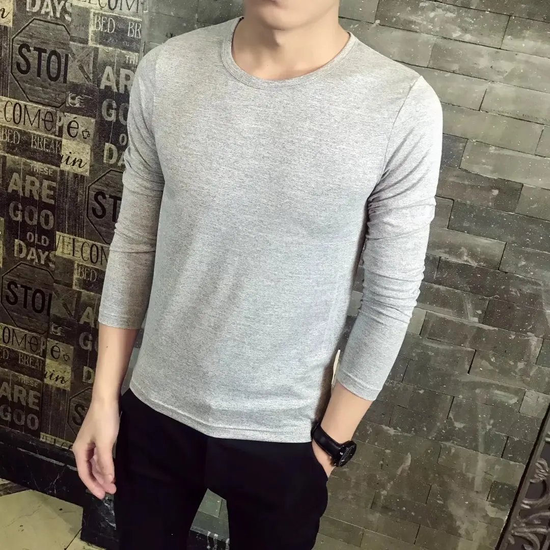

Long-sleeved T-shirt Men's Crew Neck Autumn Clothes Men Slim Fit Solid Color Korean-style Base Shirt Tight Autumn Tops Men's