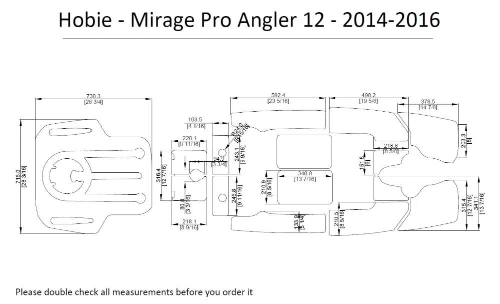Hobie Mirage Pro Angler 12 Каяк Лодка EVA настил КОВРИКИ НАБОР 1/4"