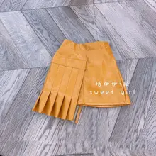 Весенне-осенняя юбка из искусственной кожи для девочек юбка трапециевидной формы для малышей Детская плиссированная юбка Детская уличная одежда, асимметричная однотонная плиссированная юбка в полоску для детей возрастом от 3 до 9 лет