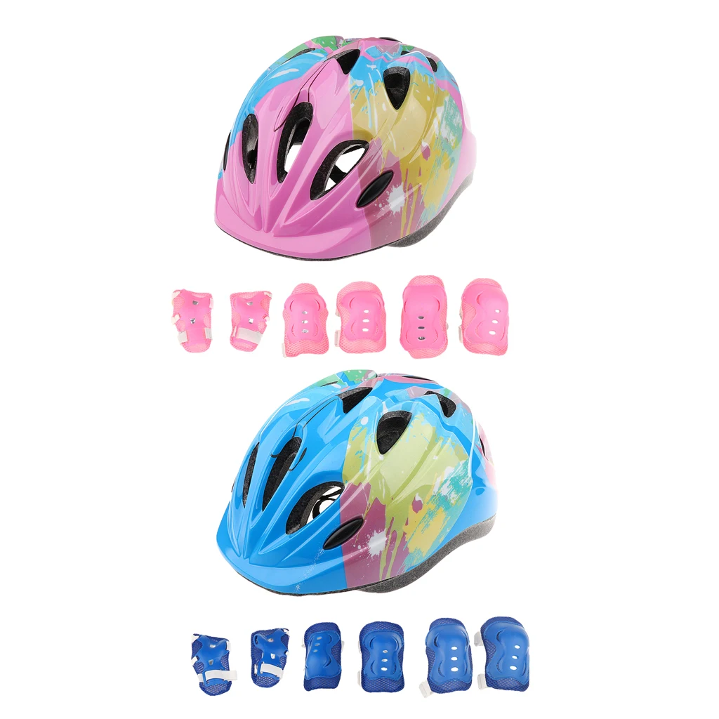 2 Set Kids Roller Skating Scooter Bike Safety Helmet Knee Wrist Elbow Pad Set for Riding Scooter Skateboarding Cycling