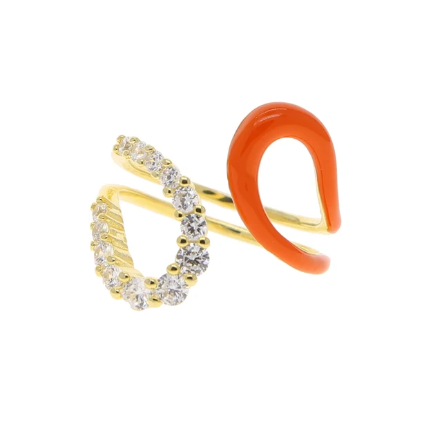 Open adjusted full finger ring for women gold color 5A cubic zirconia Neon enamel band rings orange