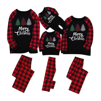 

2020 Family Matching Christmas Pajamas Xmas Tree Print lattice Pants Set Family Look Clothes Mom Dad Kid Sleepwear Nightwear