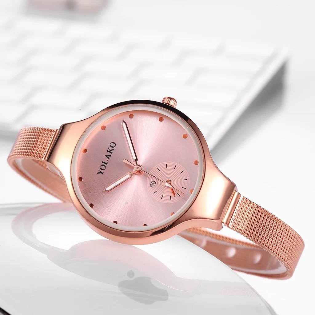 YOLAKO Брендовые женские Spuer тонкие наручные часы с ремешком-сеткой из нержавеющей стали женские роскошные высококачественные повседневные наручные часы подарок часы