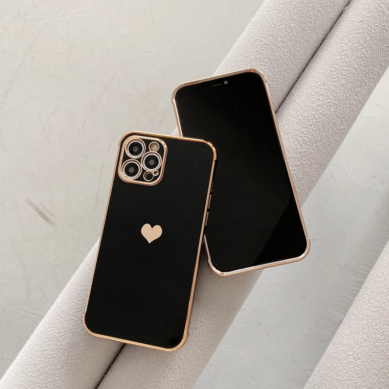 Soft electroplated love heart phone case for iphone 11 12 pro max xs x xr 7 8 plus mini se 2020 shockproof bumper back cover