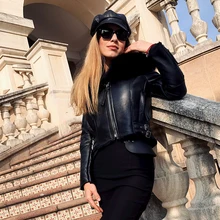 EIFURKOP, новинка, гранж, натуральная овчина, кожаная куртка для женщин, настоящий и натуральный Лисий мех, пальто, тонкий, Полный Пелт, меховые пальто для зимы