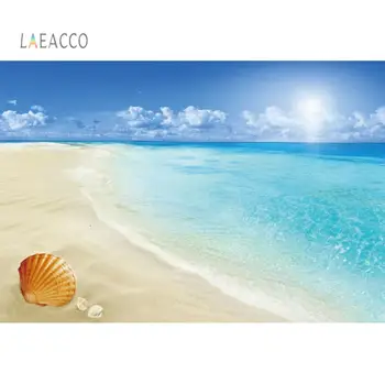 

Laeacco Summer Blue Sky Seaside Beach Scenery Shell Wave Home Decor Photographic Background Photo Backdrop for Photo Studio