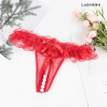 

Luonalex 4 Colors Newly Women Lady Girl Erotic Porn Sexy Lace Open Crotch Thong Mesh Pearl Massage Lady Sexy Temptation Pants