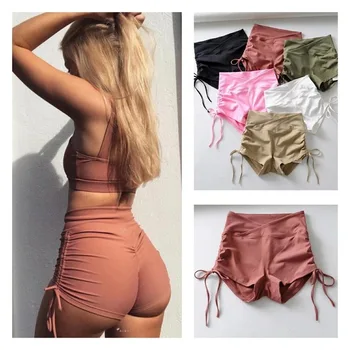 

High Elastic Yoga Shorts Fitness Drawing Rope Wrinkle Tights Dancing Hot Girl Compression Shorts Women Shorts Leggings