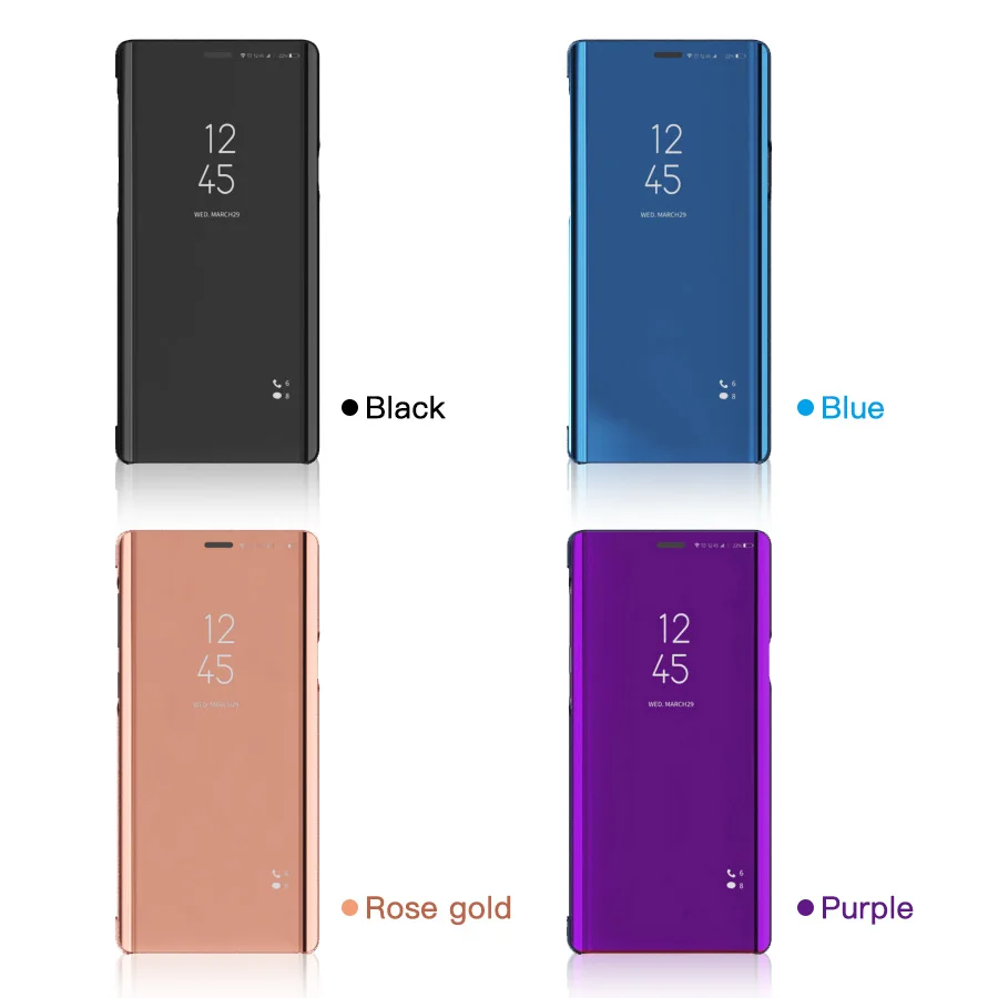 Mirror Flip Phone Case For Samsung Galaxy S8 S10 Note9 Cover Thin Clamshell Smart Call Answer Phone Holder Stand Glass Cases
