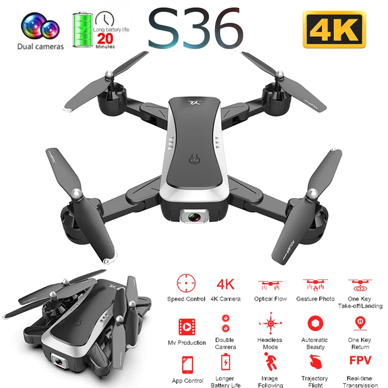 S36 RC Дрон с 4K HD двойной камерой Follow Me оптическое позиционирование потока