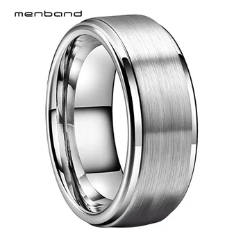 

Men Women Wedding Band Tungsten Ring With Stepped Brushed Finish 6MM 8MM Ring Box Available