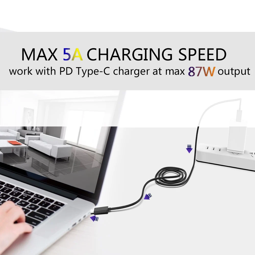 Двойной USB C кабель 5 Гбит/с Транспорт 5A 87 Вт зарядка PD Тип c к type c cabe QC3.0 строка данных для xiaomi huawei телефон ноутбук