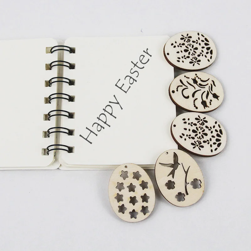25pcs Easter Wooden eggs Wood hanging pendant decor Easter day DIY party supplies Hanging tags for Happy easter wall ornament
