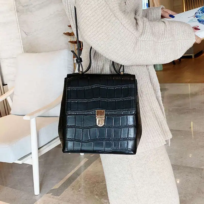 

Mini Stone Pattern PU Leather Crossbody Bags For Women 2020 Solid Color Simple Totes Lady Shoulder Messenger Handbags