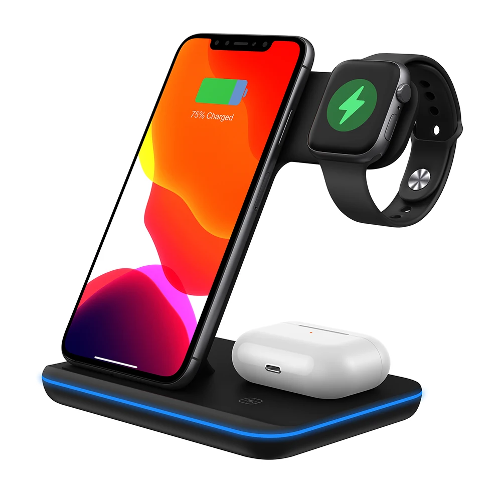 Беспроводная зарядная док станция Qi для Apple Watch 5 4 3 2 TWS 15 Вт Держатель быстрой