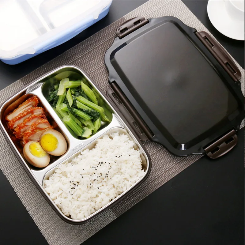 3 отсека ланч бокс Microwavable термальная Bento коробка из нержавеющей стали Портативный для пикника офиса школы еды контейнер