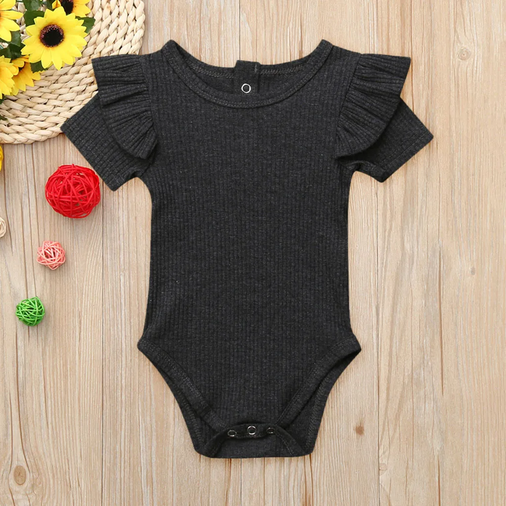 Однотонный комбинезон для новорожденных с коротким рукавом и оборками|Боди
