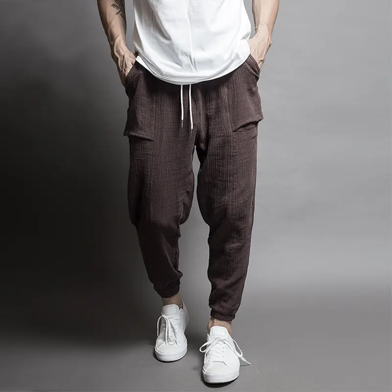 

2019 Spring And Autumn MEN'S Casual Pants Double Layer Wrinkle Contrast Color Ankle Banded Pants Men's Large Size Slim Fit MEN'S