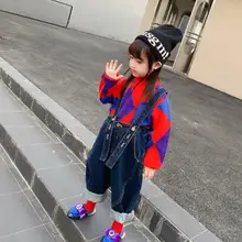 Свободный джинсовый комбинезон для девочек, детские весенне-осенние ползунки с юбкой-пачкой, детские комбинезоны свитер для маленьких девочек и мальчиков штаны для девочек, ws1343