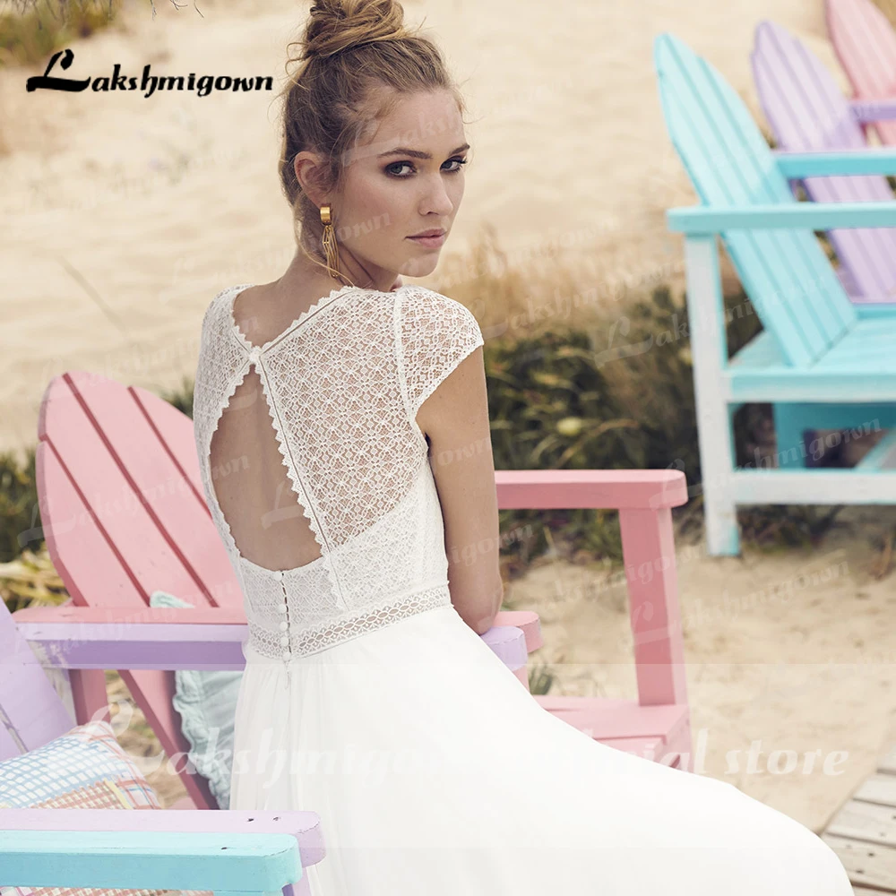 Lakshmigown ivory Wedding Dresses Customized Vestaglia Donna A Line Chic Bridal Dress Sheer Illusion Lace Top bridal Dress 5
