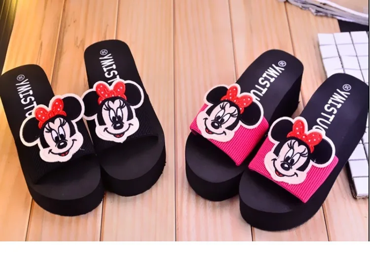 Disney/детские тапочки на платформе с рисунком Минни; тапочки для девочек; слипоны; женские Тапочки