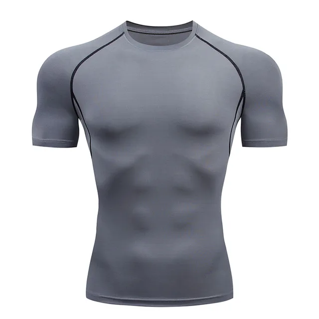 Compression Quick dry T-shirt Men Running Sport Skinny Short Tee Shirt Male Gym Fitness Bodybuilding Workout Black Tops Clothing 6