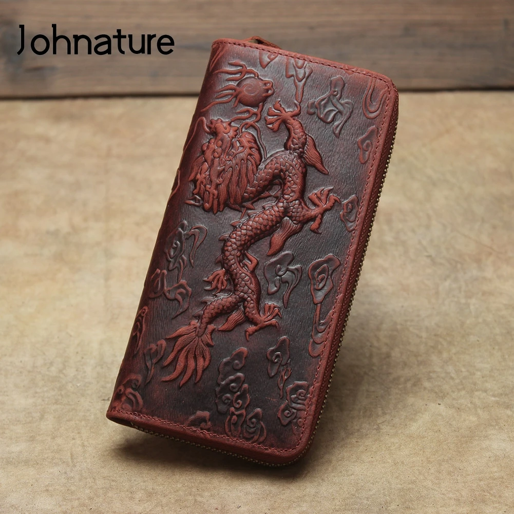 Мужской кожаный кошелек с тиснением Johnature длинные бумажники из воловьей кожи в