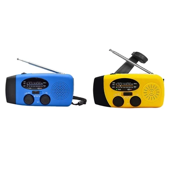 

2 Pcs Solar Radio Emergency AM/FM/NOAA Weather Radio 1000MAh Hand Crank Radio with 3 LED Flashlight (Blue & Yellow)