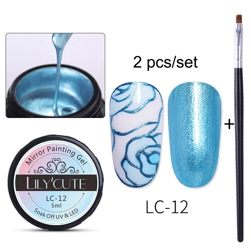 2PCS 12 LILYCUTE 5 мл металлический зеркальный Гель-лак для ногтей, рисунок, роза, красное золото, серебро, Гель-лак для ногтей, сделай сам - Цвет: 2PCS 12