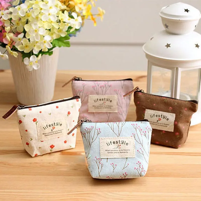 

Pastoral Style Floral Purse the mood for love Coin Bag Mini Canvas Change Pocket Hipster Women's Coin Pocket