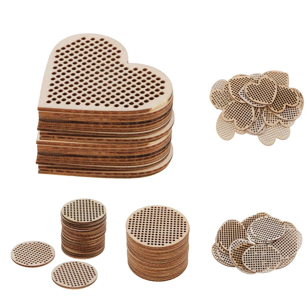 40 PCS Wood Shapes Blank Pendant Charms For Counted Cross Stitch Kit Multi-hole Fashion Jewelry
