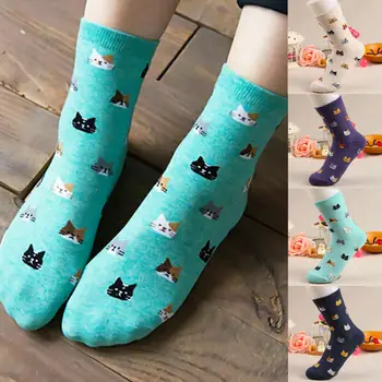 

Ladies Women Winter Warm Thick Cotton Socks Animal Cat Printed Ankle-high Socks