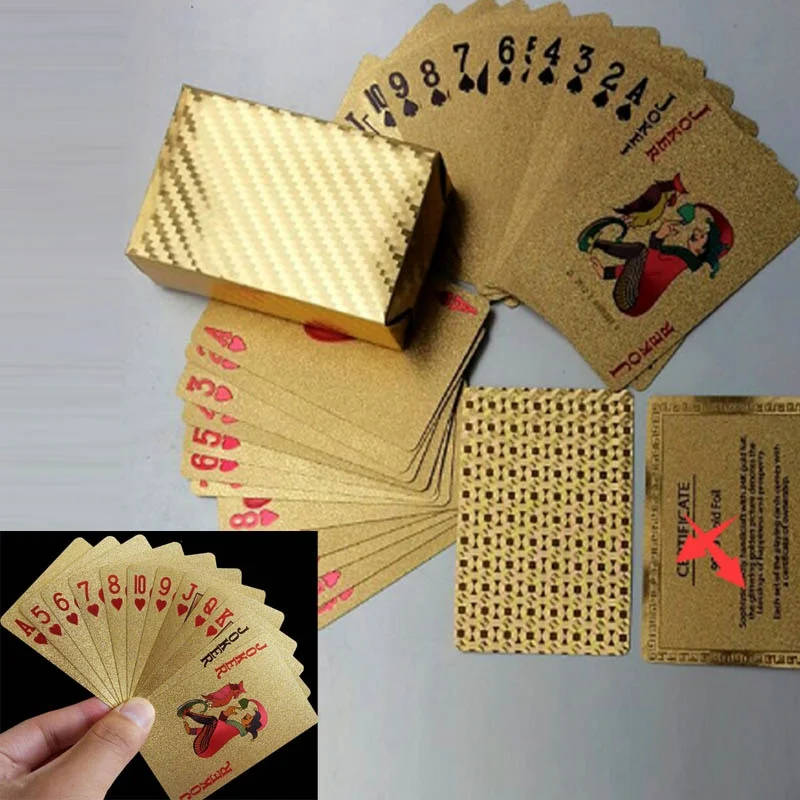 Golden Playing Cards Deck Gold foil Poker 24K Gold Plastic Waterproof Cards Practical Jokes Party gifts