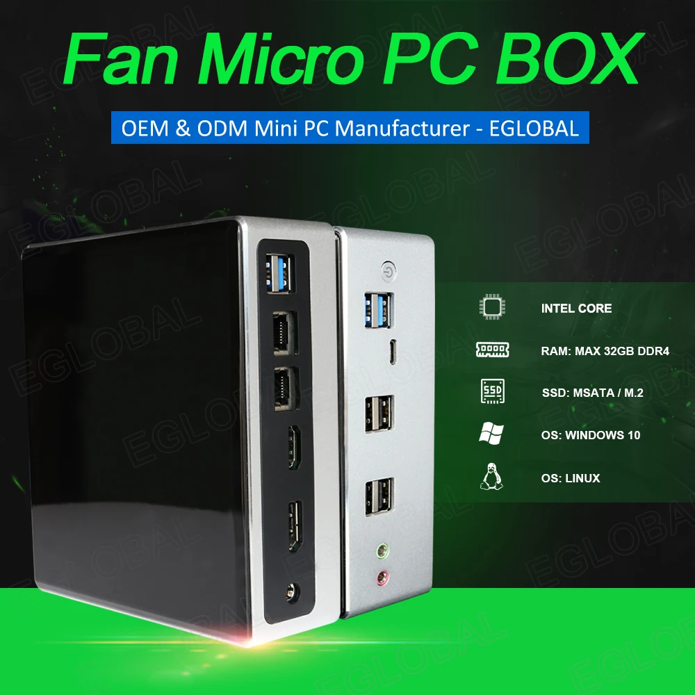 EGLOBAL Fan Micro computadora V310 2 ethernet mini pc I3 I5 I7 D4 32GB MAX NVMe M.2 SSD